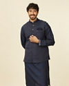 Dark Blue Medallion Patterned Nehru Jacket